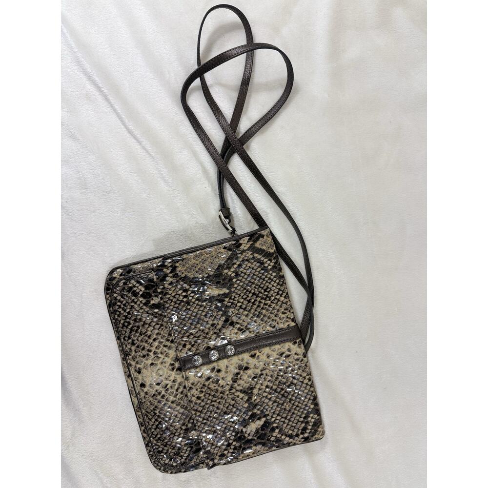Brighton Faux Snakeskin Crossbody Organizer Bag Brown Python Print Mob Wife